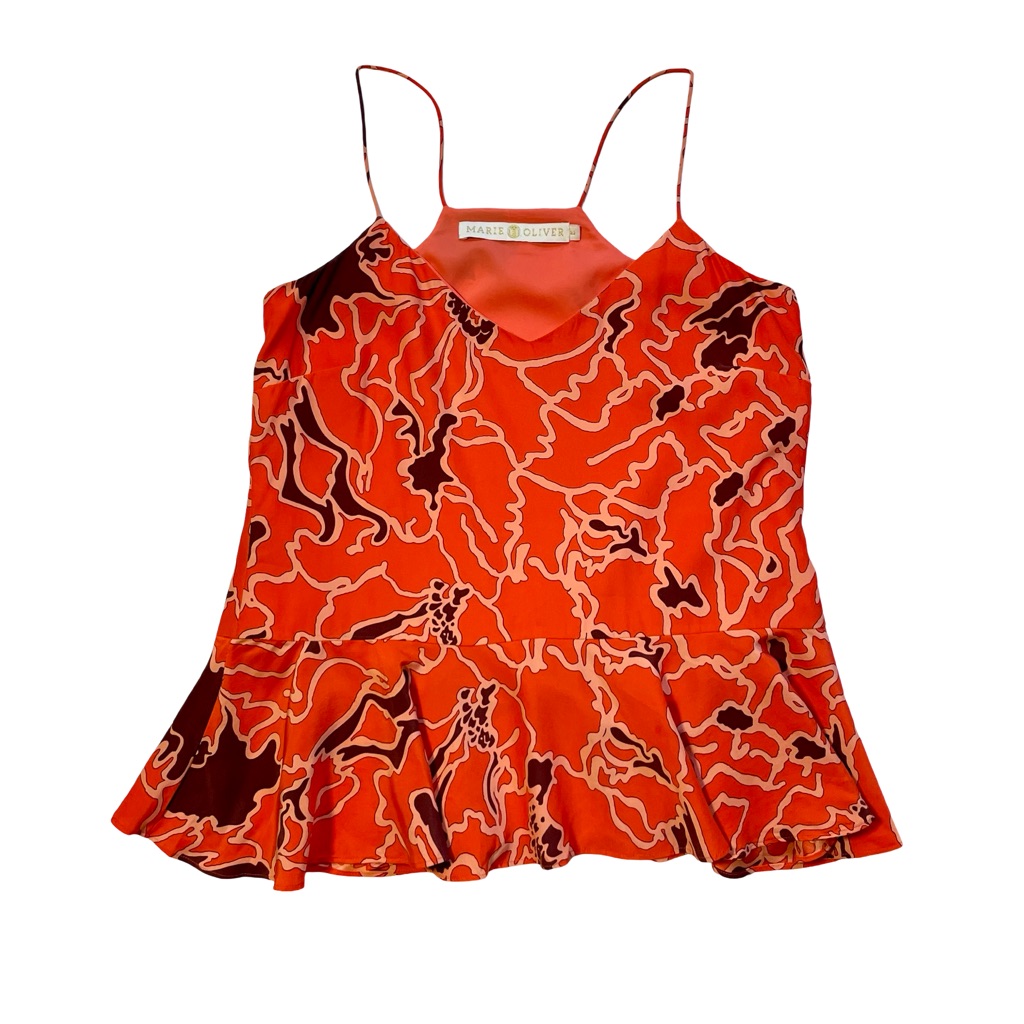 Marie Oliver Silk Abstract Print Peplum Cami Blouse Size Xs